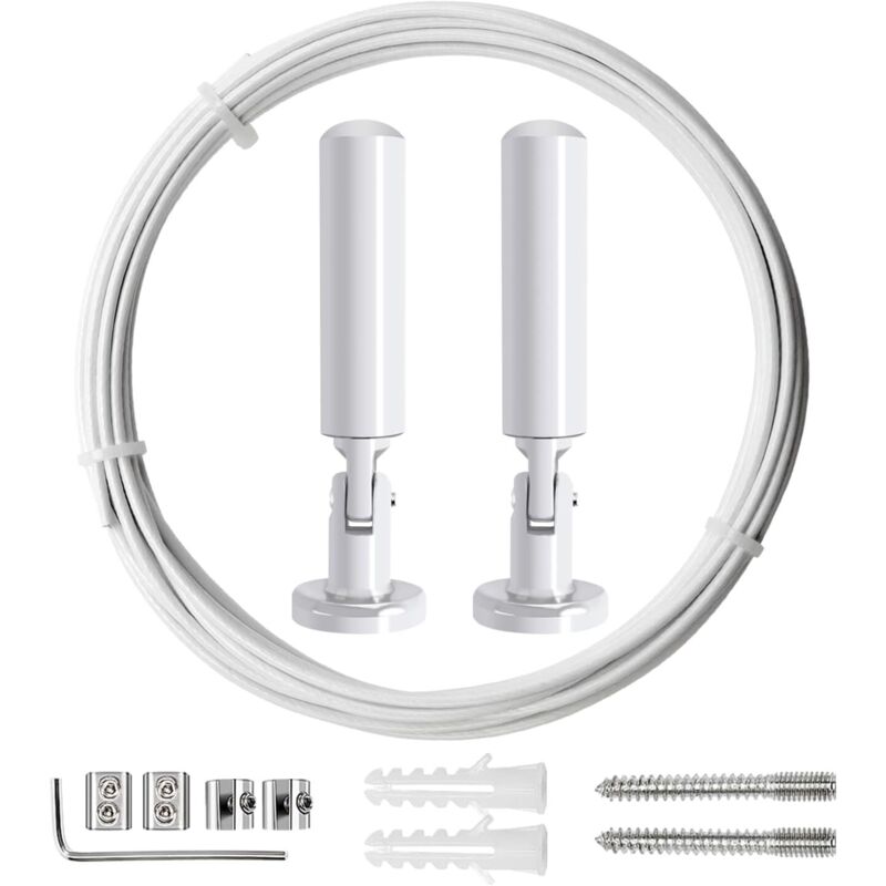 5 m Gardinenstangen-Set, Stahlseil für Gardinen, für Gardinen, Balkonwäscheleine, Weiß