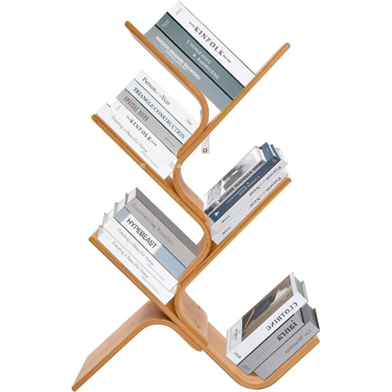 5-stöckiges Boden-Bambus-Baum-Bücherregal, 63 x 20 x 91cm, Modernes Bambus Regal für Wohnzimmer, Schlafzimmer, Flur, Stehregal für Bücher, CDs, DVDs,