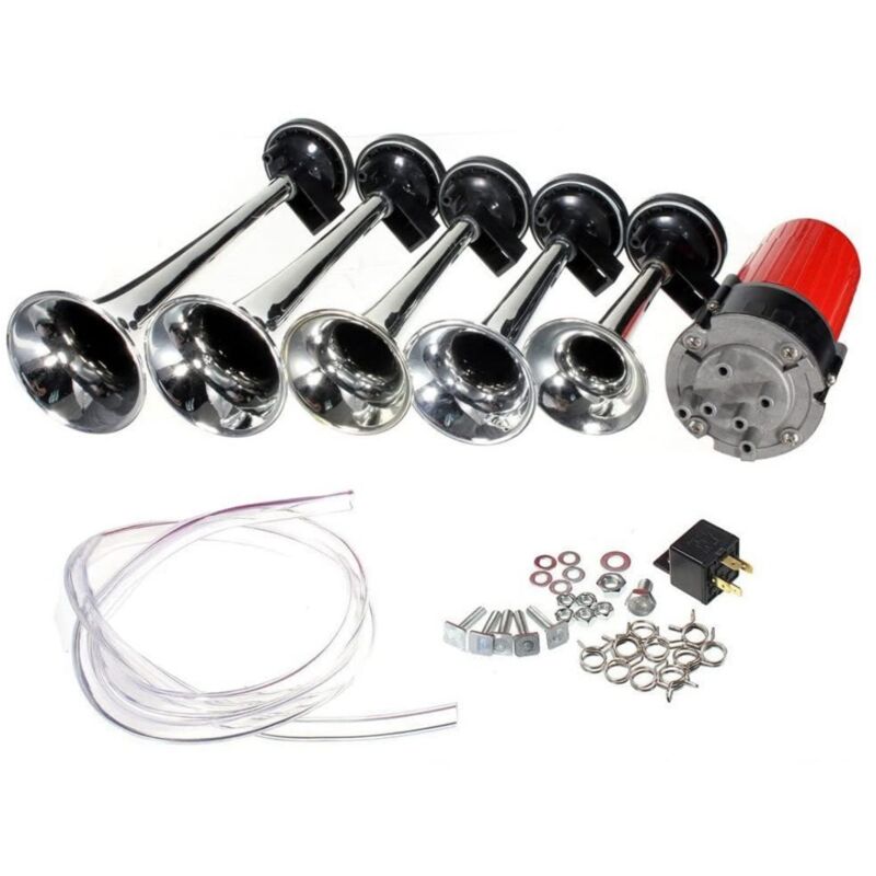 5 Stück 125dB Musikalische Trompete 12V mit Kompressor für Auto LKW Boot Bus - Weiß