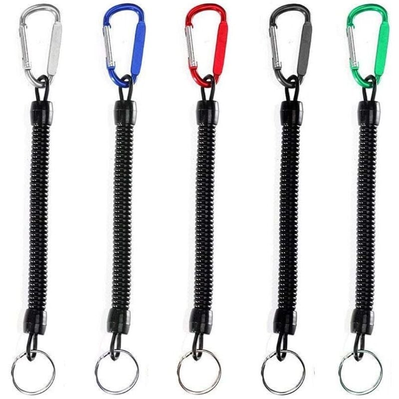 5 Stück Angel-Lanyards, Angel-Werkzeuge, elastisches Sicherheitsseil, mehrfarbige Angelseile, sicherer, einziehbarer Spiralgurt mit Karabiner,