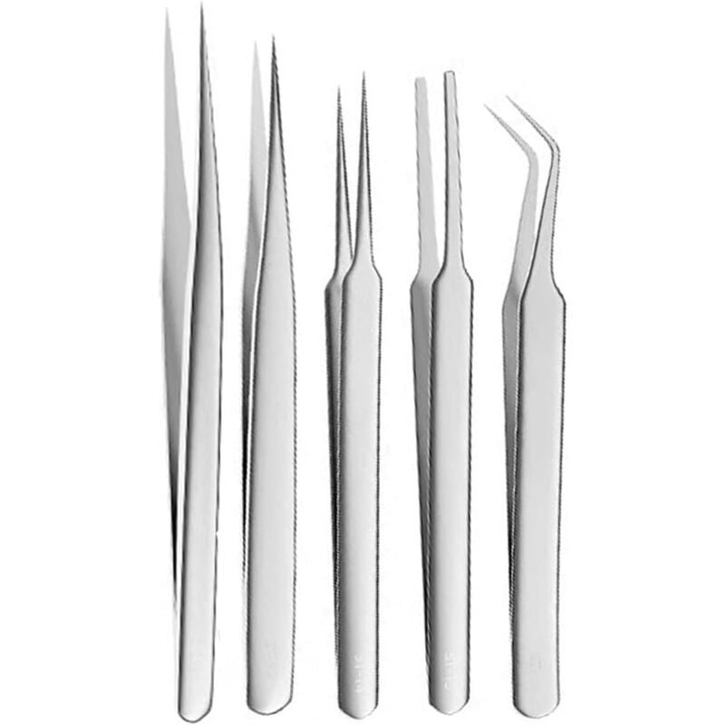 Bluedeer - 5 Stück Industrielle Pinzette, Spitze Pinzette und Adlerschnabelpinzette aus Edelstahl für Handwerk, Elektronik, Löten, Schmuckherstellung