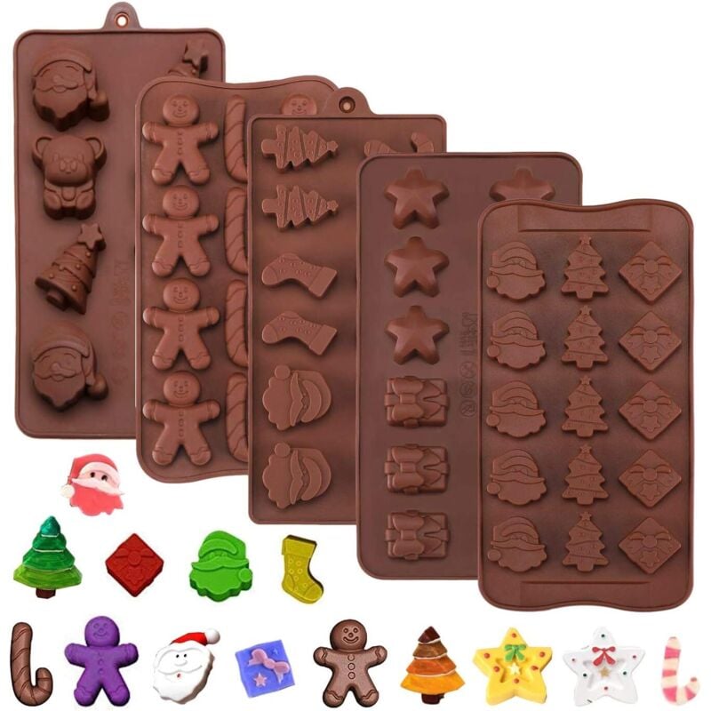 5 Stück Silikon-Weihnachtsformen, Weihnachtskekse, Weihnachtskuchen, Schokoladenform, Weihnachtsschokoladenkuchen, Süßigkeiten- und Geleeformen,