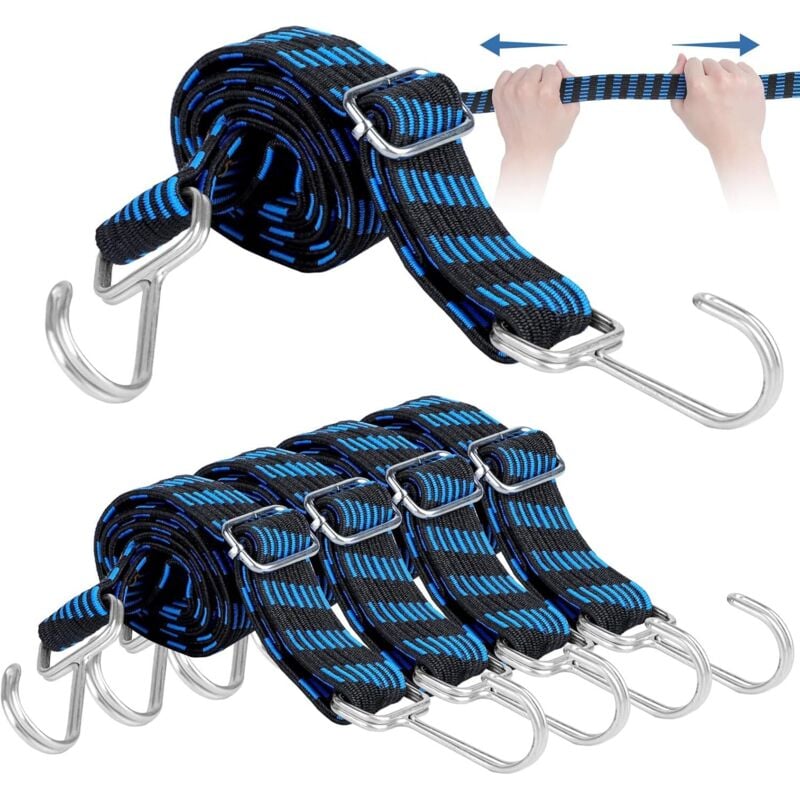 5 Stück Spanngurte mit Haken, 1 m flaches elastisches Seil, Spanngurte, verstellbare Spanngurte mit Metallhaken für Fahrrad, Plane, Campingzelt,