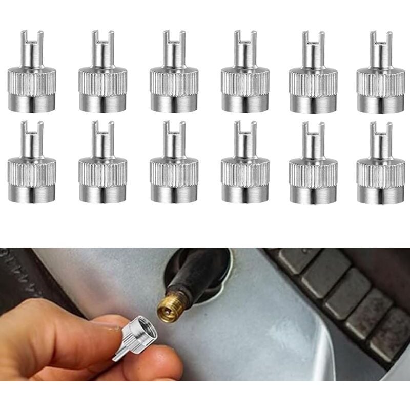 12-teilige Auto-Ventilkappen mit Metallschlüssel, Autoreifen-Ventilkappe, Auto-Ventilkappen, Staubkappen in Schlitzkopfform – Werkzeug für Motorrad