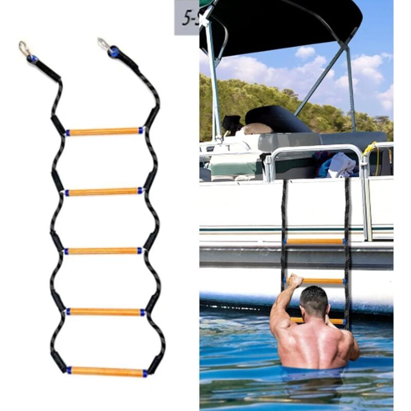 5-stufige Bootsleiter, Marine-Strickleiter, Feuerleiter, Jagd-Aufstiegshilfe, faltbare Bootsleiter, abnehmbare Boots-Strickleiter für Kajak-Kanu