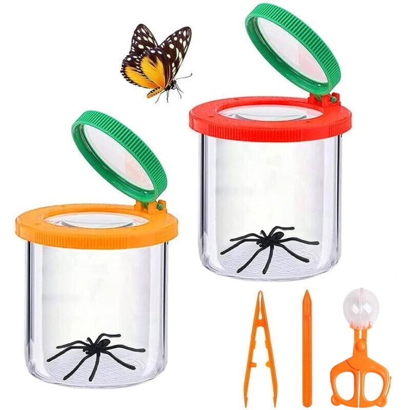 Gabrielle - 5-teilige Insektenbox für Kinder, Insektenlupen für Kinder, Insektenlupenbox, Insektenbox mit Kunststoff-Pinzetten-Set für Kinder,