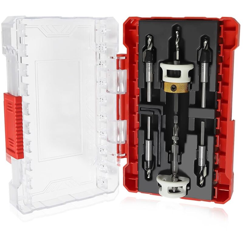 5-teiliger Senkbohrersatz mit Sechskantschaft und einstellbarem Tiefenanschlag, 82 Grad, Hartmetallspitze, 5/32 Zoll x 3/8 Zoll, 9/64 Zoll x 3/8