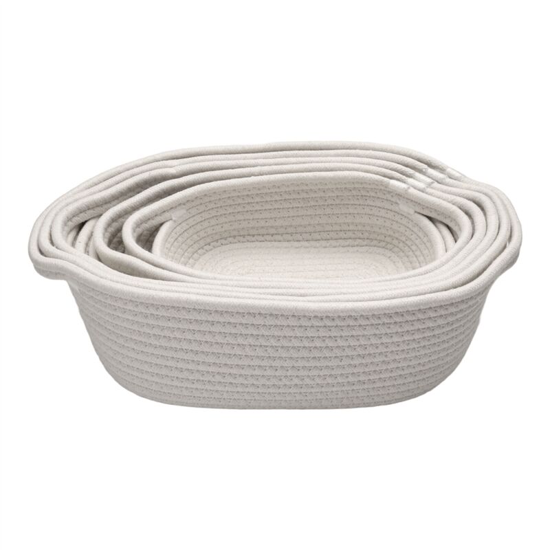 5-teiliges rechteckiges Aufbewahrungskorb-Set, gewebte Körbe aus Baumwollseil zum Ordnen, Babyzimmer, Hundespielzeug, Weiß