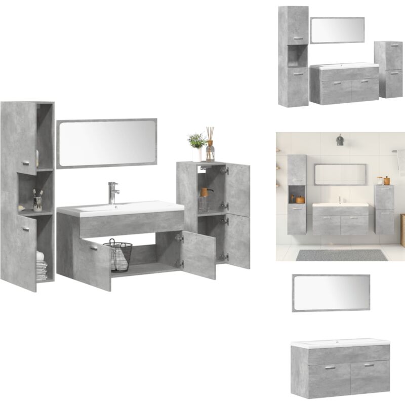 5-tlg. Badmöbel-Set Betongrau Holzwerkstoff - Badmöbel Set - Badmöbel Sets - Badmöbelset - Badmöbel