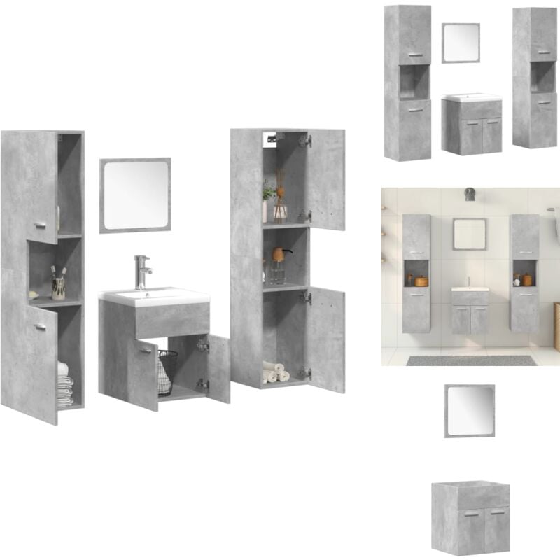 5-tlg. Badmöbel-Set Betongrau Holzwerkstoff - Badmöbel Set - Badmöbel Sets - Badmöbelset - Badmöbel