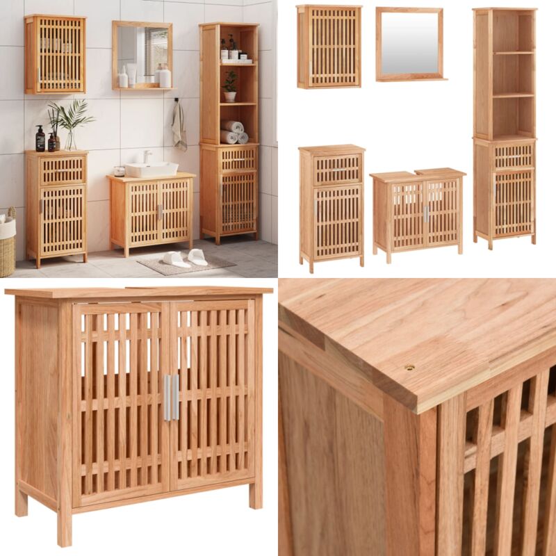 5-tlg. Badmöbel-Set Massivholz Nussbaum - Badmöbel - Badezimmermöbel - Nussbaumholzmöbel - Wandregal - Kommode - Home & Living