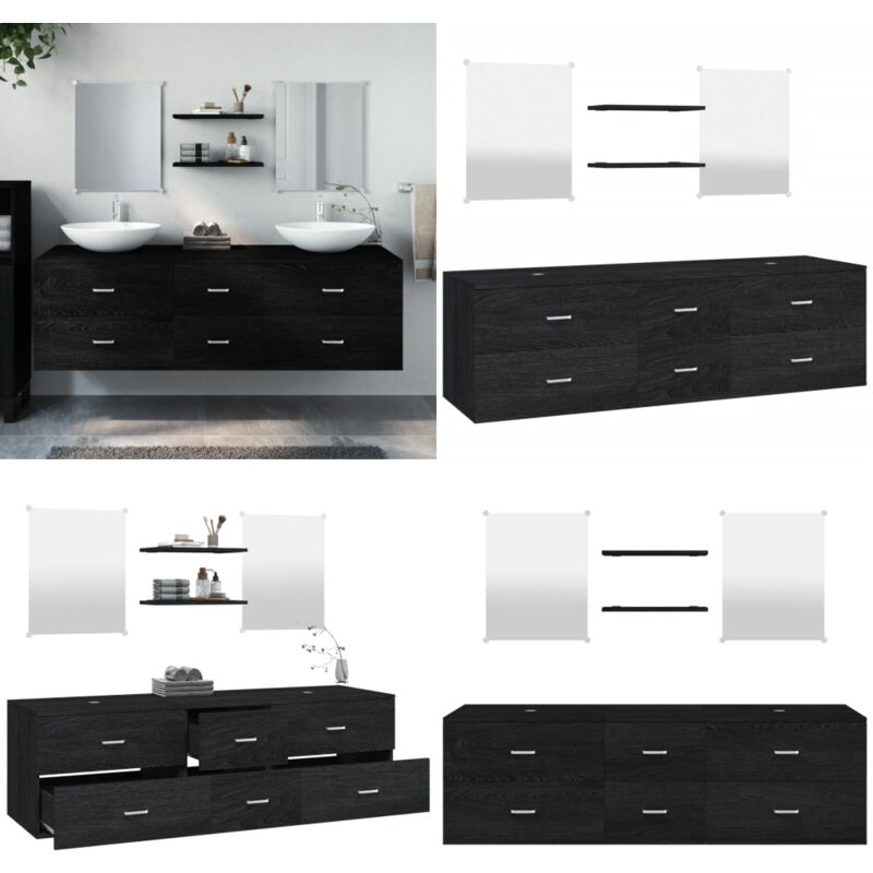 Vidaxl - 5-tlg. Badmöbel-Set Schwarz Holzwerkstoff - Badmöbel Set - Schwarzes Badmöbel - Badezimmermöbel - Wand-Waschtisch - Spiegelschrank - Home &
