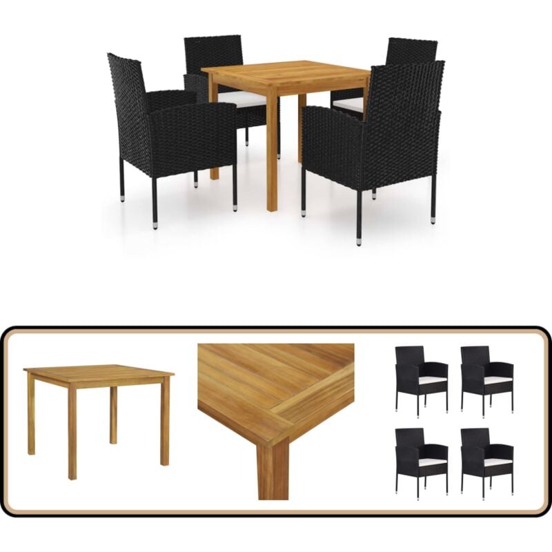 5-tlg. Garten-Essgruppe Schwarz - Gartenmöbel - Essgruppe - Outdoor Möbel - Holztisch - Acacias Holz