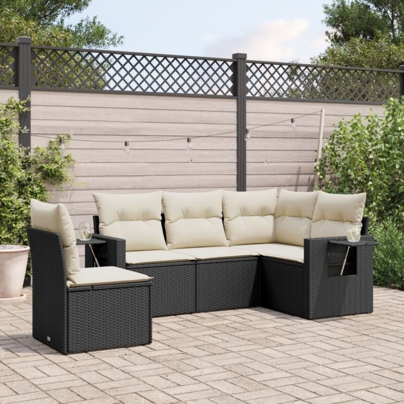 5-tlg. Garten-Sofagarnitur mit Kissen Schwarz Poly Rattan - Vidaxl