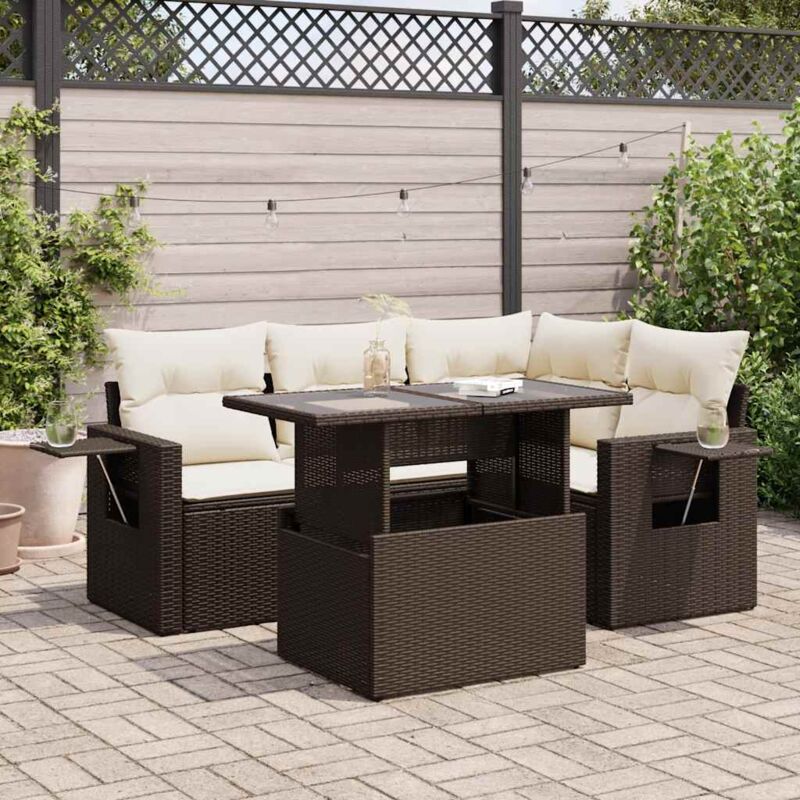 vidaXL 5-tlg. Garten-Sofagarnitur mit Kissen Braun Poly Rattan