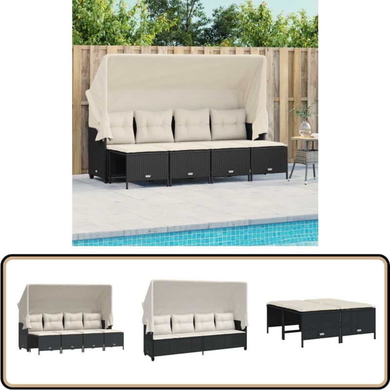 5-tlg. Garten-Sofagarnitur mit Kissen Schwarz Poly Rattan - Gartenmöbel - Outdoor Möbel - Rattan Gartenmöbel - Sonnendach Gartenmöbel - Lounge Set