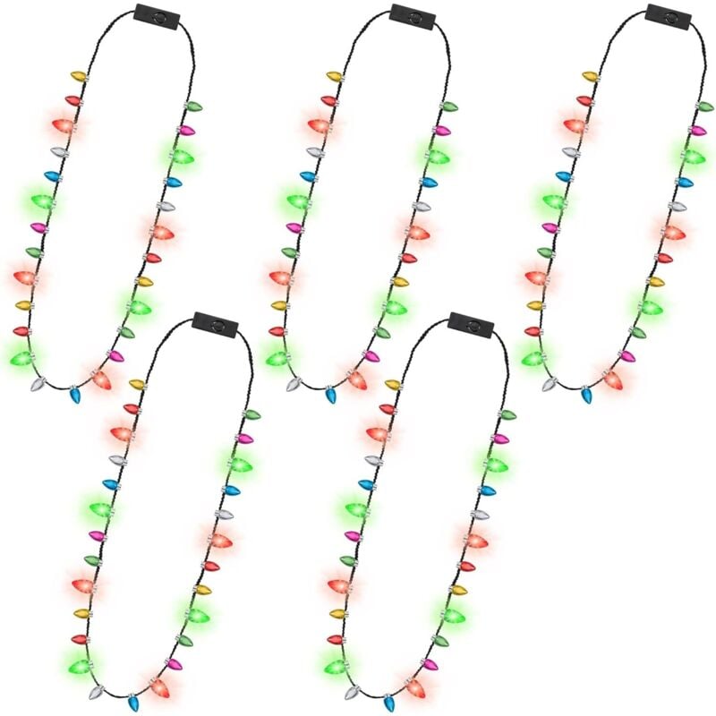 5 x Weihnachtslicht-Halskette, 3 Blitzmodi, Weihnachtszubehör, Weihnachtsgeschenke, Weihnachtslicht-Halskette mit bunten Glühbirnen für Urlaub,