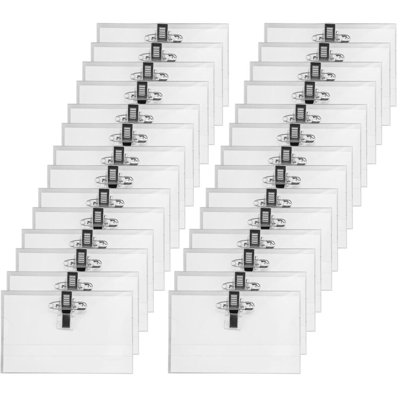 50 Marketten-Kleidungsetiketten, 9 x 5,6 cm, mit Clips und Nadeln, transparenter PVC-Kartenhalter, Blankokarte – für Visitenkarten