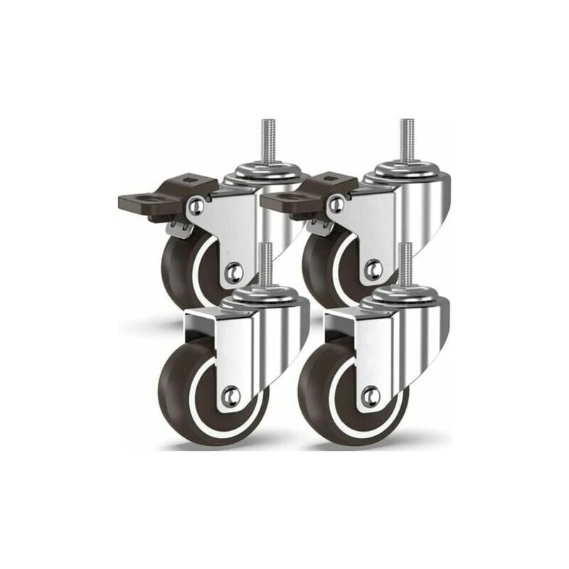 Ulisem - 50 mm Lenkrollen 4 mit Gewindezapfen, Möbelrollen, gebremste Räder für den industriellen Plattentransport (mit M10-Stämmen, 2 mit Bremsen, 2