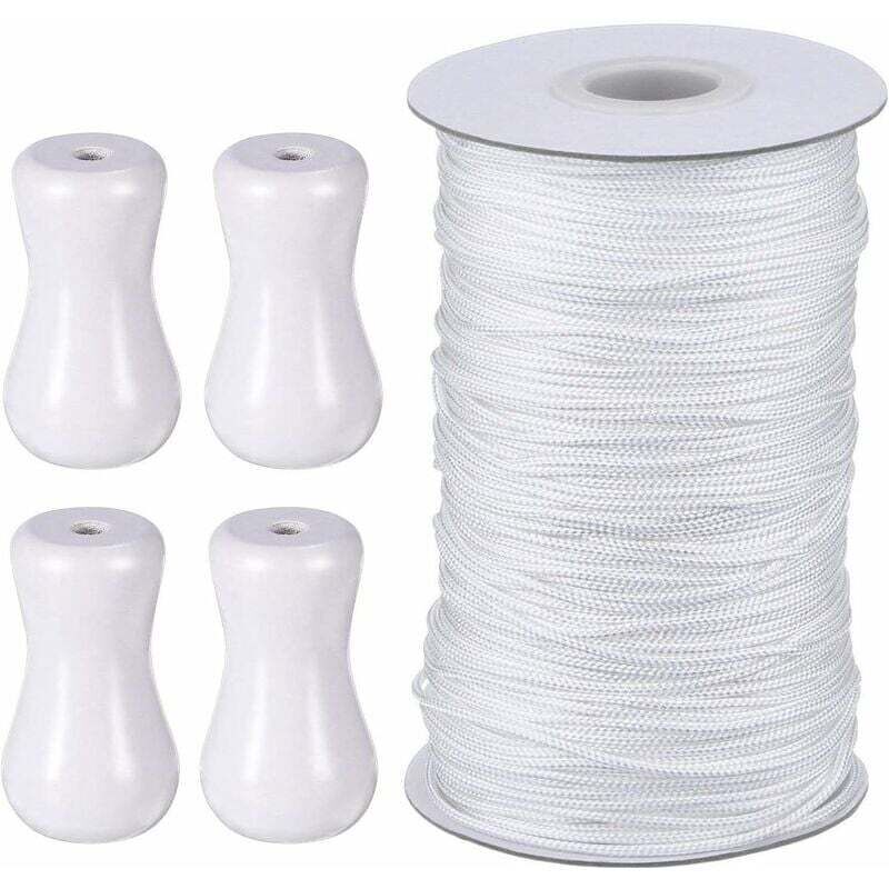 50 m/Rolle geflochtenes Schattenseil mit 4 Stück Holzanhänger für Aluminium-Rollos, Gartenpflanzen und Kunsthandwerk (weiß)