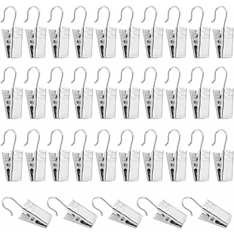 Petites Ecrevisses - 50 Pcs Edelstahl Vorhang Clips Multifunktionale Vorhang Clips mit Haken Klammern für Duschvorhang Foto Karte Silber