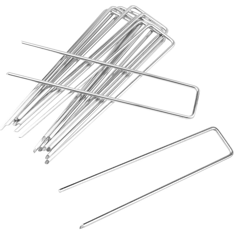 Csparkv - 10 Stück 15 cm U-Garden-Befestigungsnägel aus verzinktem Stahl für Unkrautgewebe, Netze, Kunstrasen, Zelte, Membranen, Silber