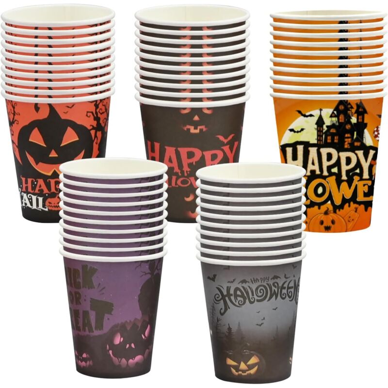 Bluedeer - 50 Stück Halloween-Partybecher, Dekoration, 266 ml, Halloween-Party-Pappbecher, Halloween-Pappbecher für Kürbis-Party-Dekoration für 50
