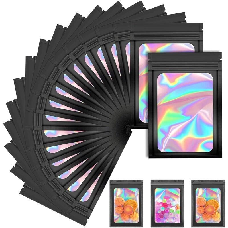 Bluedeer - 50 Stück Mylar Beutel Set 7x10cm Zip Beutel Schwarz Wiederverschließbare Beutel Druckverschlussbeutel Tüten mit Verschluss für Süßigkeiten