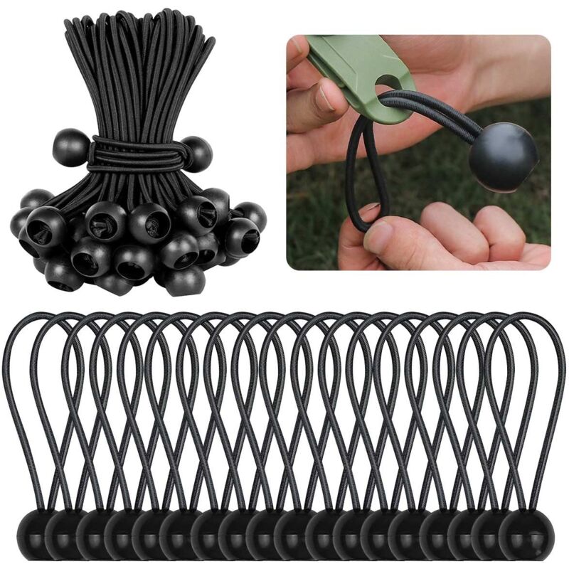 50 Stück Planenspanner Elastikspanner Gummispanner mit Kunststoffkugel Elastisches Seil für Planen Zelte Tarps Camping