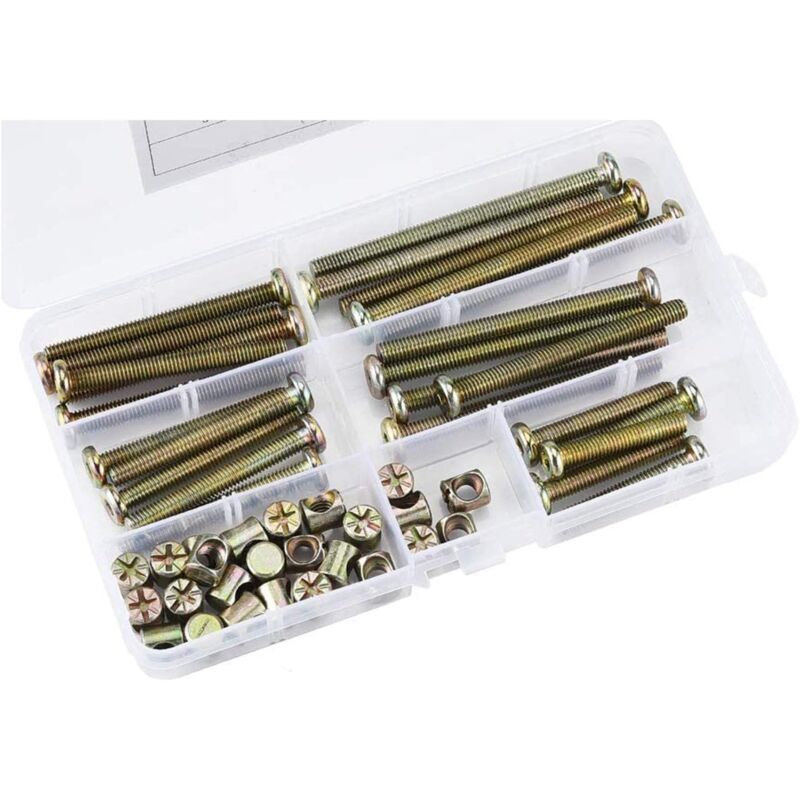 Ersandy - 50 Stück Sechskantschrauben, Schrauben mit Zylindermuttern, Schrauben mit Zylindermuttern-Sortimentsset, für Möbel, Babybetten, Stühle