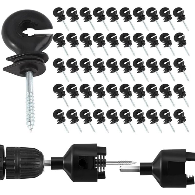 50 Stück Weidezaun-Ringisolatoren, Einschraubisolatoren, Einschraubisolatoren, Weidezaunzubehör für Holzpfähle und 1 Stück Weidezaunfutter,