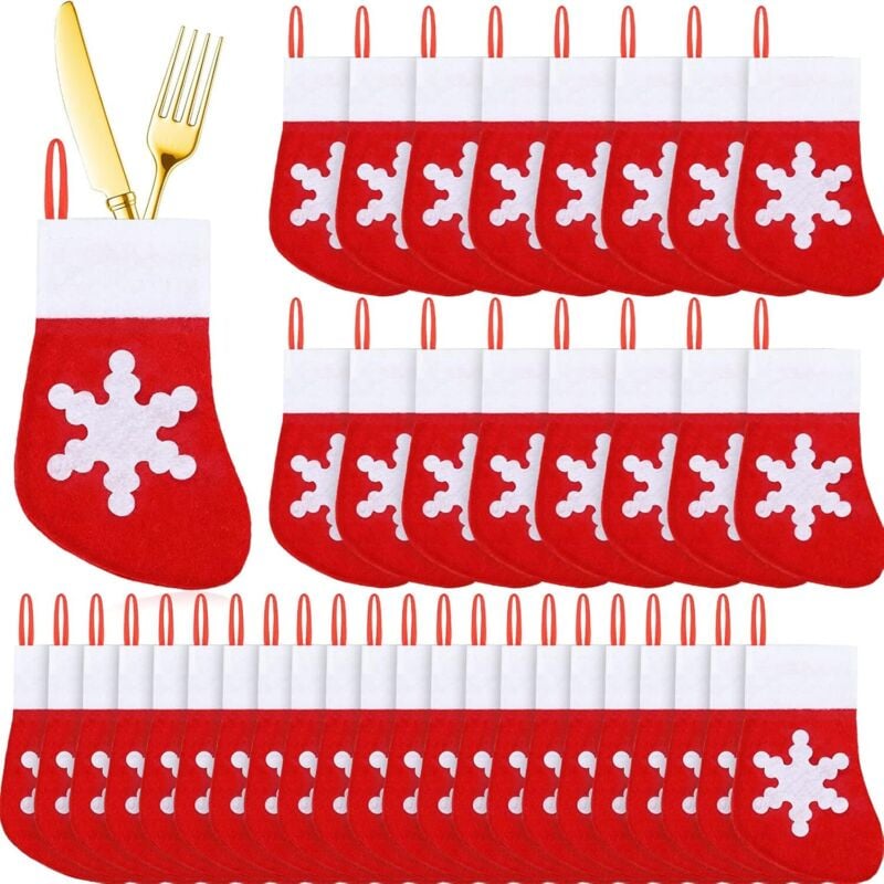 50 Stück Weihnachten Abendessen Tischsocken Weihnachten Socken Besteckhalter Mini Weihnachtsstrumpf Messer Löffel Gabel Aufbewahrung Geschirr Tasche