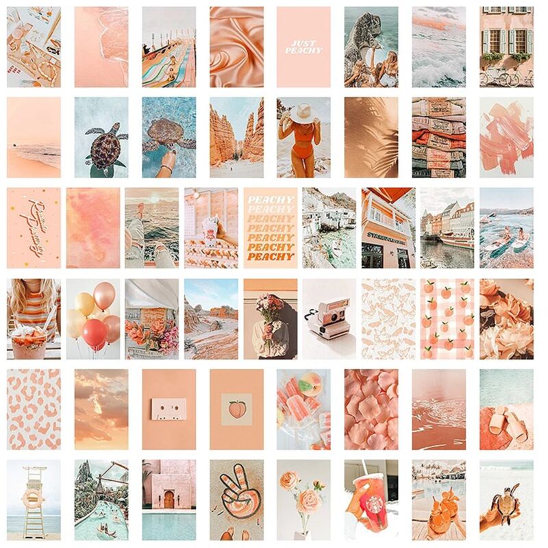 Tlily - 50 StüCke Peach Beach ÄSthetische Bilder für Wandcollage Boho Stil Collage Print SäTze Teal Farbe Raumdekorationen MäDchen