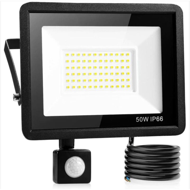50-W-LED-Außenflutlicht mit Sensor, wasserdichte IP66-Außenleuchte mit Sensor, kaltweißes Licht, weit verbreitet in Garagen, Gärten, Vorgärten usw.