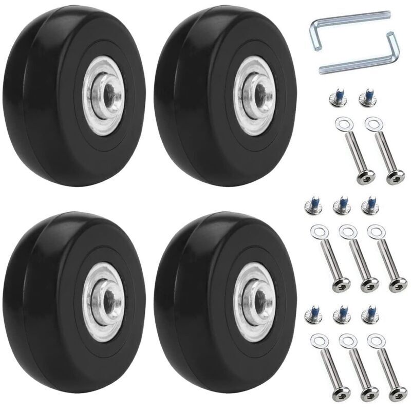 50 x 18 mm Universal-Ersatzrollen für Koffer, 4 Stück, Gummi- und Metall-Kofferset für Koffer, Trolleys und Kinderwagen