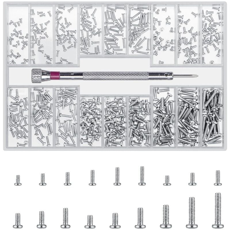 500 Laptopschrauben, M1.2/M1.4/M2 Mikroschrauben für elektronische Geräte, Ersatzschrauben für Mini-Computer, Brillen, Uhren, M.2 SSD-Festplatten (L)