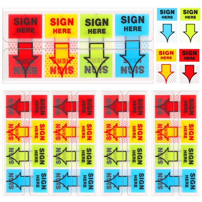 500 Stück 'Hier unterschreiben'-Aufkleber, Etiketten, Aufkleber, selbstklebende Laschen, Postflaggen für Zuhause, Büro, Schule (4 Farben)