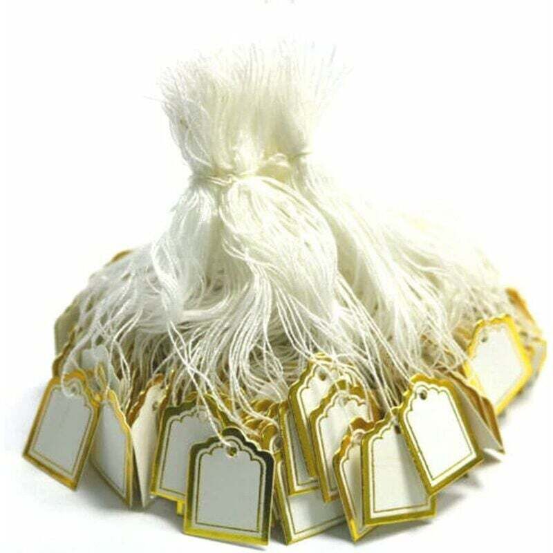 SNQ - 500er-Pack weiße Preisschilder für Schmuck, Kleidung, Informationen, Geschenkkarten, quadratische Papierpreisetiketten mit Umhängeband