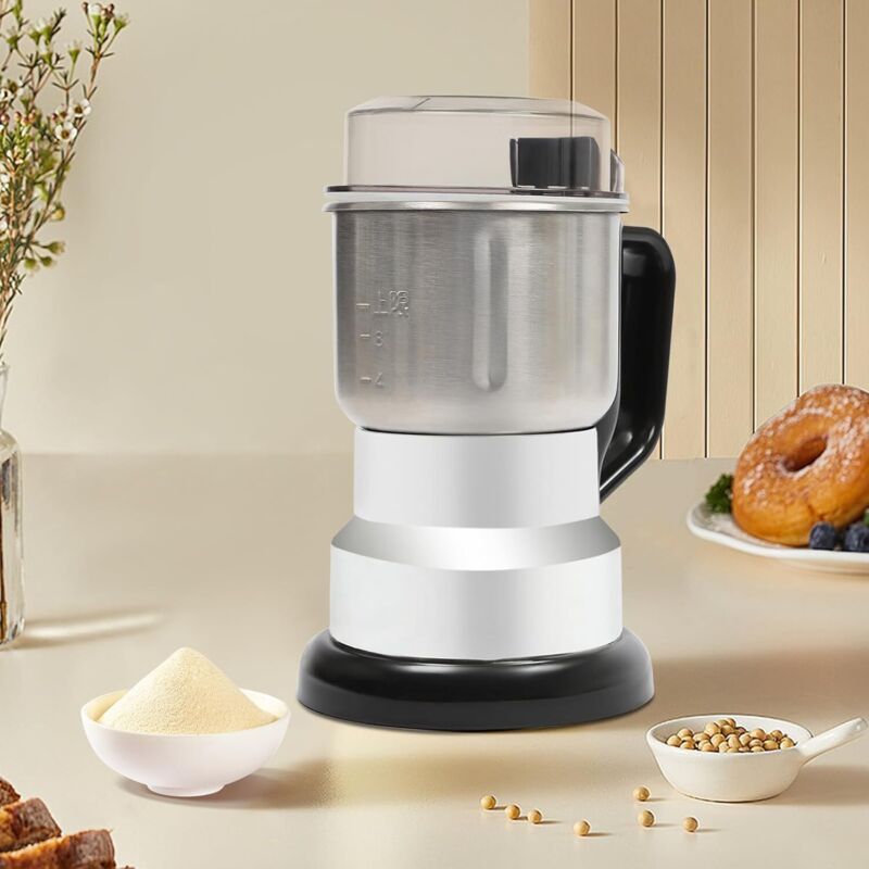 500ML Kaffeemühle Elektrisch & Coffee Grinder aus Edelstahl, 300W Gewürzmühle Kaffe Mahlwerk mit Bürste & Löffe, Elektrische Getreidemühle für