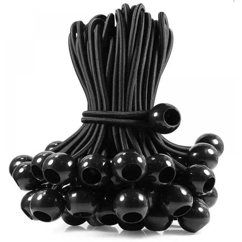50er-Pack 150 mm schwarze Bungee-Seile, elastische Schnur mit Ball, dehnbare Bungee-Bälle für Festzelte, Zelte, Banner und Planen