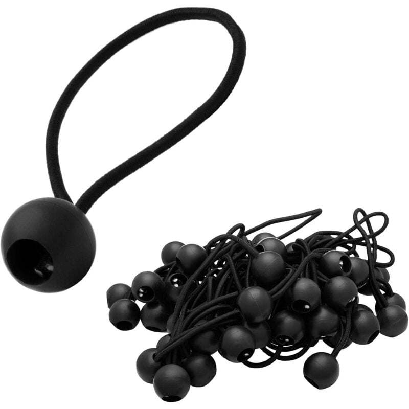 50er-Pack Bungee-Seile, Bungee-Haken mit Kunststoffkugeln, Zelt-Bungee-Seile für Planen, Pavillons, Zelte, schwarz, hohe Spannung