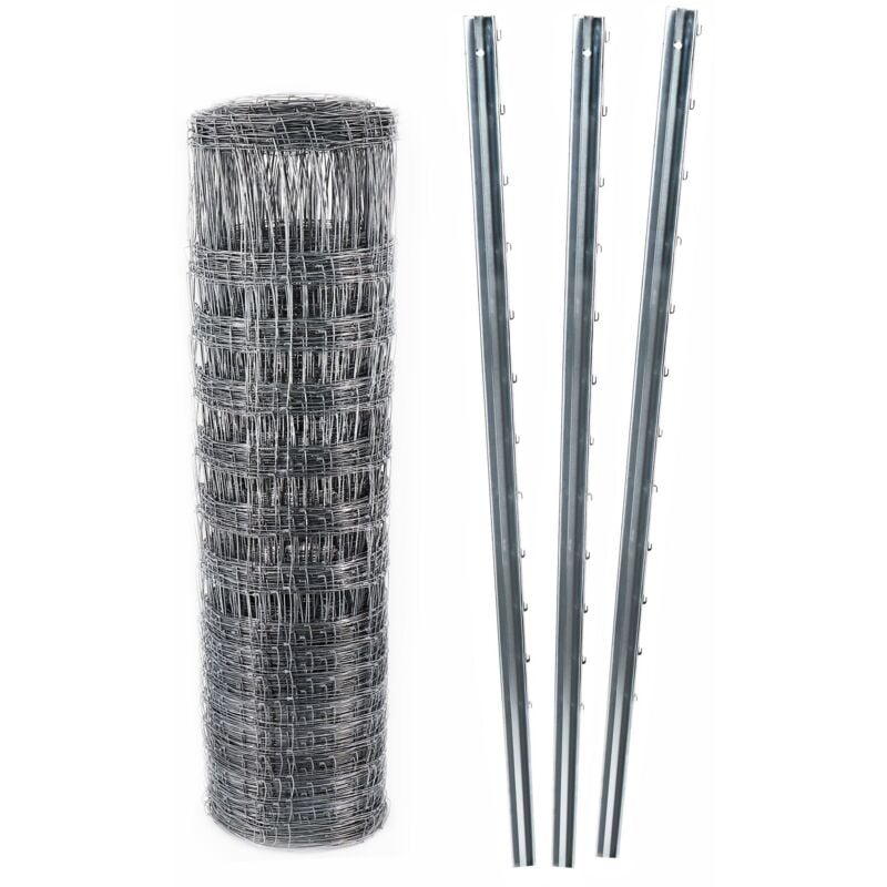 Aquagart - 50m Wildzaun Forstzaun Weidezaun Knotengeflecht 150/19/15+ Z-Profil Zaunpfosten