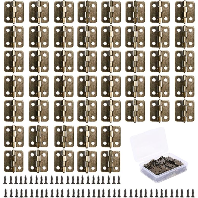 50 Stück Mini-Scharniere aus antikem Messing, kleine Retro-Scharniere für Heimwerker, Schmuckschatulle – 18 x 16 mm