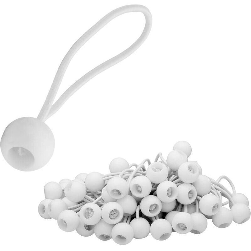 50x Bungee-Seile, elastisches Set, elastische Haken mit Kunststoffkugel, Zeltgummis für Planen, Pavillons, Zelte, hohe Spannung, weiß