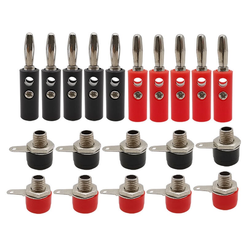 52 Stück 4-mm-Bananenstecker, Lautsprecher-Bananenstecker, 4-mm-Bananenstecker-Binding-Post-Buchse, Lautsprecher-Polklemmen – 2 Farben (26 männlich +