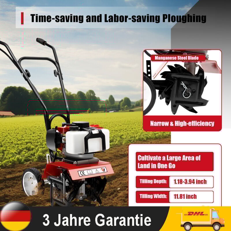 52CC 2-Takt Gartenfräse Benzin Gartenhacke Motorhacke Bodenfräse Kultivator