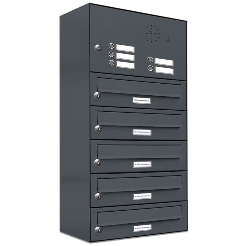 5er Briefkasten Anlage Aufputz - Wandmontage RAL 7016 Anthrazit Klingel
