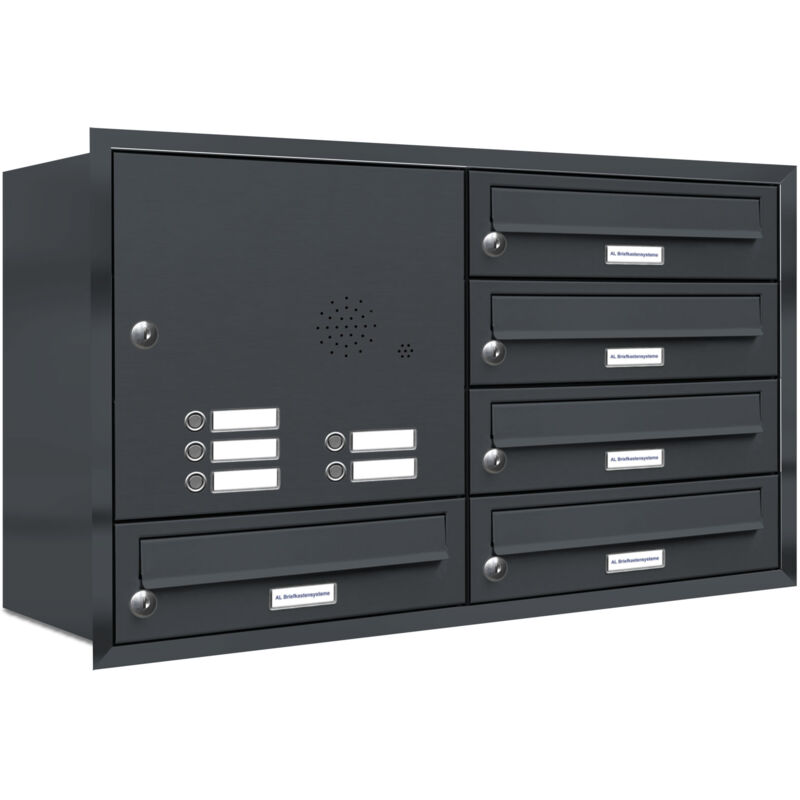 Al Briefkastensysteme - 5er Briefkasten Anlage Unterputz Montage ral 7016 Anthrazit Klingel