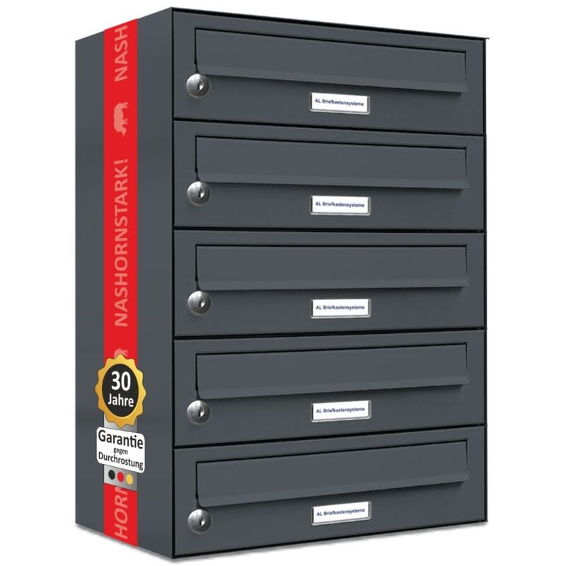 5er Briefkasten Anthrazit Anlage 5 Fach Wandbriefkasten Postkasten