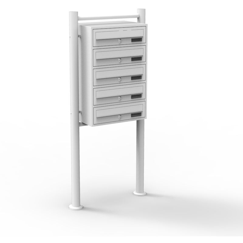 5er Briefkastenanlage weiß 270 x 513 x 1500 mm, Standbriefkasten mit 5 Fächern, Schlüssel und Namensschild, Briefkasten Postkasten mit Ständer